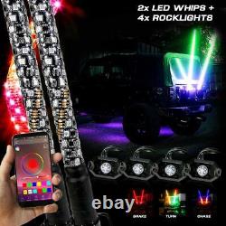 2 LED Whip Lights 3 Ft And 4 LED PODS Underglow Rock Lights Strobe for Jeep ATV