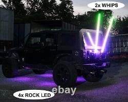 2 LED Whip Lights 4 Ft and 4 LED PODS Underglow Rock Lights Strobe for Jeep ATV