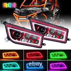 2PC RED ATV LED Headlights Halo RGB DRL For Polaris General RZR 900 900S XP 1000