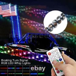 2X 3FT Lighted Spiral LED Whip Antenna withFlag & Remote For ATV Polaris RZR UTV