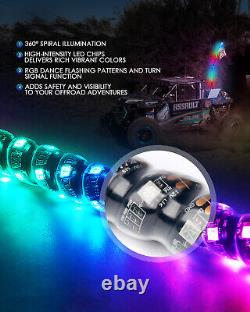 2X 3ft RGB LED Spiral Whip Light Antenna With Flag Remote For UTV ATV Polaris RZR