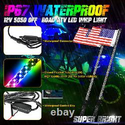 2X 3ft RGB LED Whip Lights Antenna With Flag Remote Bluetooth Polaris RZR UTV ATV