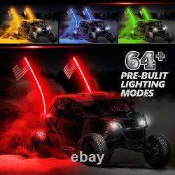 2X 4FT RGB Spiral LED Whip + Flag & LED Underbody Rock Light Kit For ATV RZR UTV