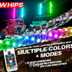 2X 4FT RGB Spiral LED Whip Light with Flag & LED Rock Lights Kit For ATV RZR UTV