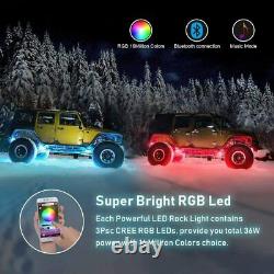 2X 4FT RGB Spiral LED Whip Light with Flag & LED Rock Lights Kit For ATV RZR UTV