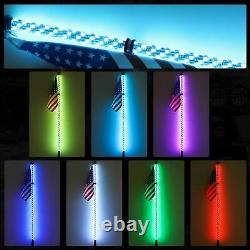 2X 4ft Lighted Spiral LED Whip Antenna withFlag + 4 Pods RGB Rock Lights UTV RZR