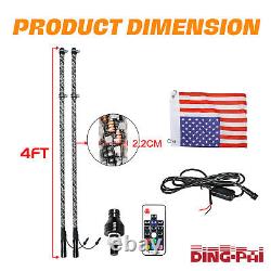 2X 4ft Lighted Spiral LED Whip Antenna withFlag + 4 Pods RGB Rock Lights UTV RZR