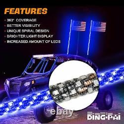 2X 4ft Lighted Spiral LED Whip Antenna withFlag + 4 Pods RGB Rock Lights UTV RZR