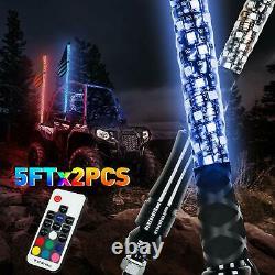 2X 5FT UTV ATV RGB Spiral LED Whip Light Dancing Chase Light with Flag Pole Remote
