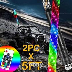 2X 5ft Lighted Spiral RGB LED Whip Light Antenna withFlag For ATV UTV Polaris RZR