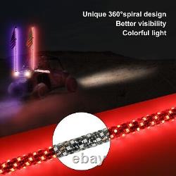 2X 5ft RGB LED Lighted Spiral Whip Antenna + Flag & Remote For ATV Polaris RZR