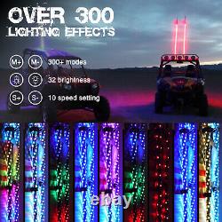 2pc 3FT Spiral RGB LED Whip Lights +10Pods Rock Lights Bluetooth for ATV UTV RZR