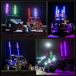2pcs 4ft RGB LED Antenna Lights Whip WithFlag & Remote Chase For ATV UTV RZR Buggy