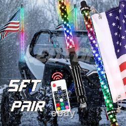 2pcs 5ft RGB Spiral LED Whip Lights Antenna Flag Pole for ATV UTV SXS JEEP 4WD