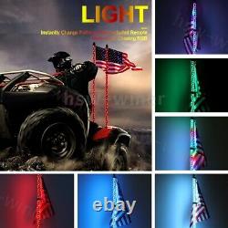 2x 3ft RGB Spiral LED Whip Lights Antenna Chase + Flag&Remote for Can-Am ATV UTV