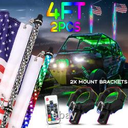 2x 4FT RGB LED Whip Lights Antenna + Mount Bracket for ATV UTV Polaris RZR Jeep