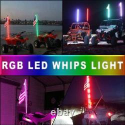 2x 4FT RGB LED Whip Lights Antenna + Mount Bracket for ATV UTV Polaris RZR Jeep