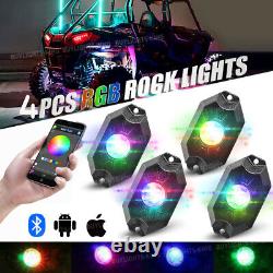 2x 4ft RGB LED Whip Antenna + Rock Lights for ATV UTV Can Am X3 Polaris RZR 1000