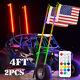 2x 4ft Spiral LED Whip Light Antenna Flag UTV ATV for Can Am Polaris RZR 1000