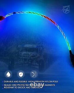2x 5FT LED RGB Whip Lights Spiral Antenna Flag Pole for UTV Polaris RZR XP 1000