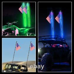 2x 5ft LED Lighted Antenna Light Whip Lights + Flag&Remote For ATV RZR UTV Buggy