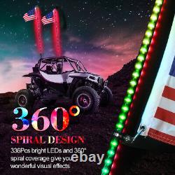 2x 5ft LED Lighted Antenna Light Whip Lights + Flag&Remote For ATV RZR UTV Buggy