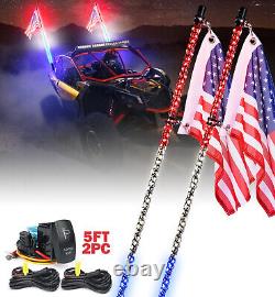 2x 5ft Spiral Whip Light Red White Blue For UTV ATV 4X4 Polaris RZR with Flag Pole