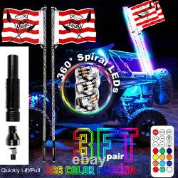 3ft Lighted Spiral RGB LED Whip Lights Antenna Flag Remote Polaris RZR UTV BUGGY