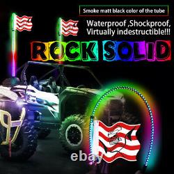 4 Pods RGB Rock Lights Bluetooth+ Pair 4ft RGB LED Whip Lights Antenna Flag ATV