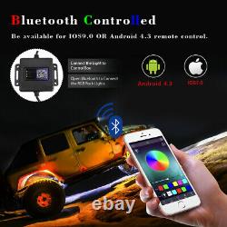 4 Pods RGB Rock Lights Bluetooth+ Pair 4ft RGB LED Whip Lights Antenna Flag ATV