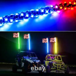 4ft Lighted Spiral RGB LED Whip Lights Antenna ATV RZR + 4 Pods RGB Rock Lights