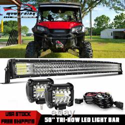 50 Tri Row Curved LED Light Bar 684W + Pods Offroad Truck For Honda Pioneer 52