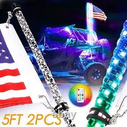5FT Spiral LED RGB Whip Lights Whips Remote For Polaris Jeep ATV UTV RZR UTE 2PC