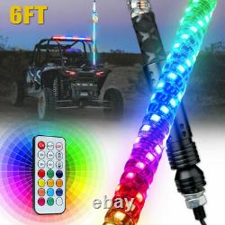 6ft RGB Spiral Lighted Antenna LED Whip Light Flag Remote for ATV Polaris RZR