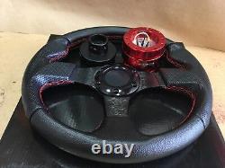 Flat Steering Wheel BK withRed Stitching+ Quick Release Red +Hub For Polaris RZR