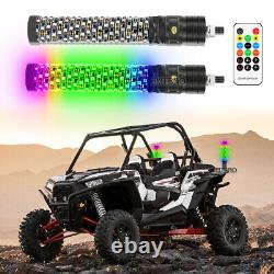 Pair 1ft RGB LED Spiral Fat Whip Light Antenna For Polaris RZR Can Am X3 UTV ATV