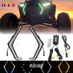 Pair 3FT LED Whip Lights with RGB RZR Fang Lights Combo kit For ATV UTV Polaris