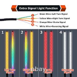 Pair 3FT Lighted Spiral LED Whip Antenna withFlag & Remote For ATV UTV Polaris RZR