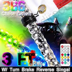 Pair 3ft Lighted Spiral LED Whip Antenna withFlag & Remote for ATV Polaris RZR UTV