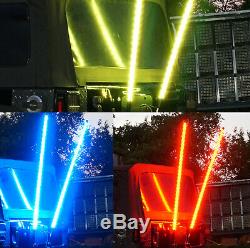 Pair 4FT Lighted Spiral LED Whip Antenna 2 Flag Remote For ATV Polaris RZR UTV