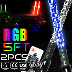 Pair 5FT Lighted Spiral LED Whip Antenna withFlag & Remote For ATV Polaris RZR UTV