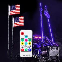 Pair 5FT + USA Flag LED RGB Color Whip Light with Remote Control For ATV UTV RZR