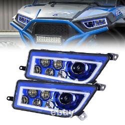 Pair Blue Halo LED Headlight For 2014-2017 Polaris General RZR 1000 900 XP Turbo