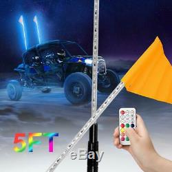 UTV 2PCS 5FT RGB LED Whip Light Antenna Flag for Polaris RZR 1000 Can Am Jeep