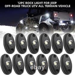 White12 LED Rock Lights +2x3FT LED Bluetooth Whip Lights for ATV UTV RZR Polaris